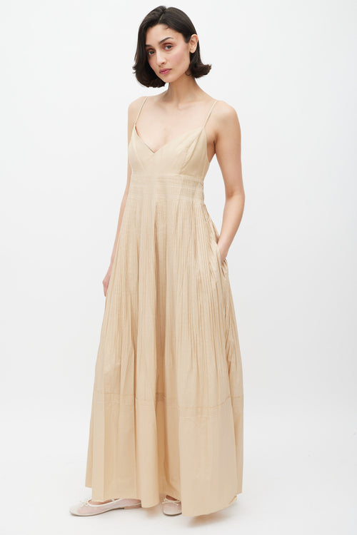 Nicholas Beige Pleated Tiered Dress