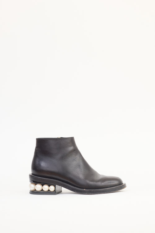 Nicholas Kirkwood Black Leather Faux Pearl Ankle Boot