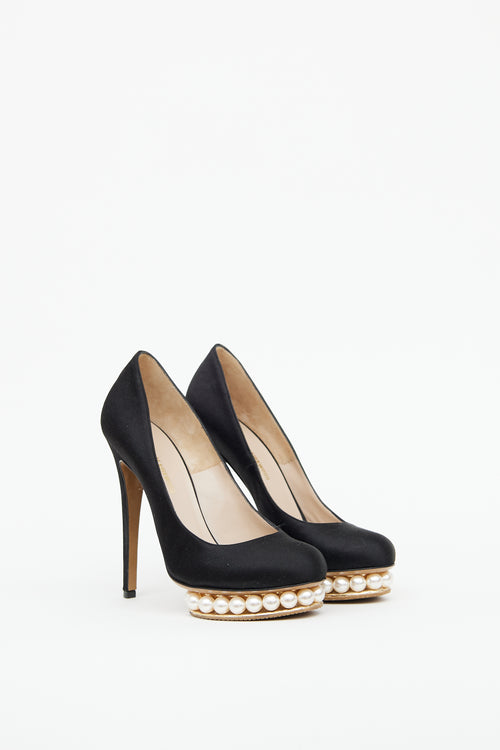 Black Satin 
Pearl Platform Pump