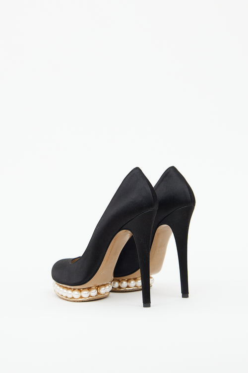 Black Satin 
Pearl Platform Pump