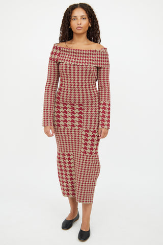 Nicholas Green 
Burgundy Houndstooth Dress