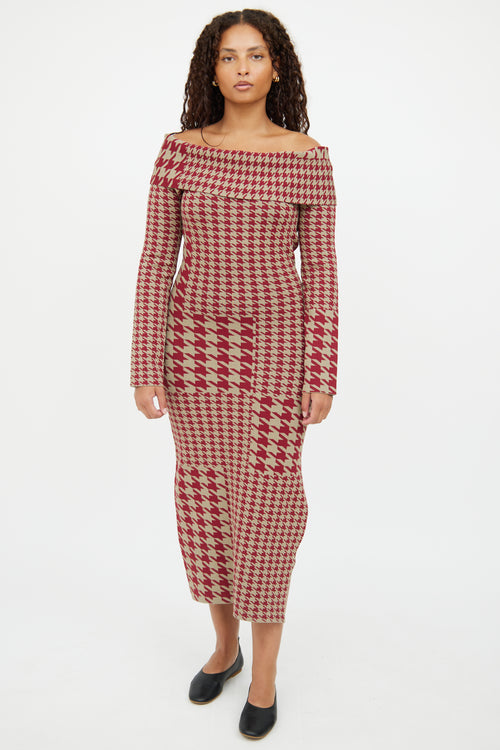 Nicholas Green 
Burgundy Houndstooth Dress