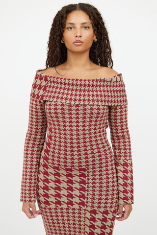 Nicholas Green 
Burgundy Houndstooth Dress