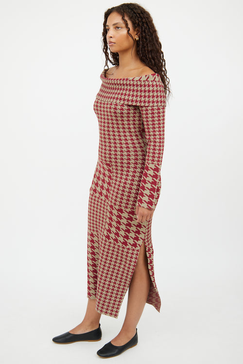 Nicholas Green 
Burgundy Houndstooth Dress