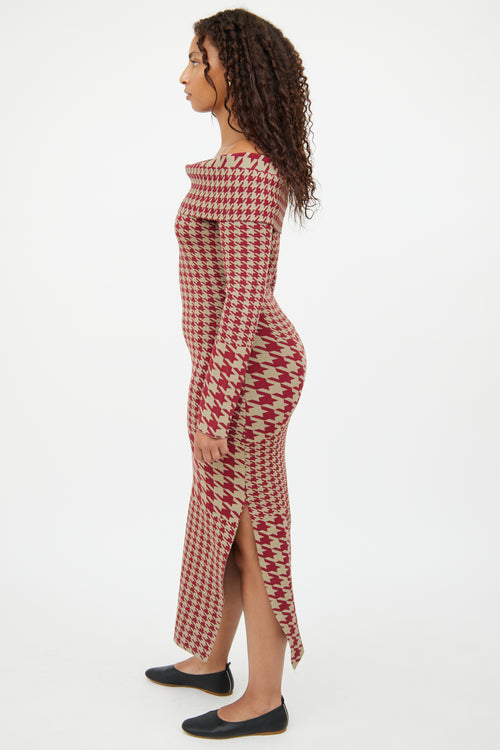 Nicholas Green 
Burgundy Houndstooth Dress