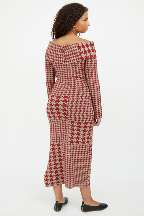 Nicholas Green 
Burgundy Houndstooth Dress