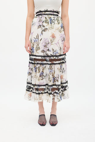 Nicholas White 
Multicolour Silk Floral Panelled Skirt