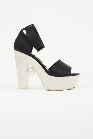 Nicholas Kirkwood Black Satin Ankle Cuff Platform Heel