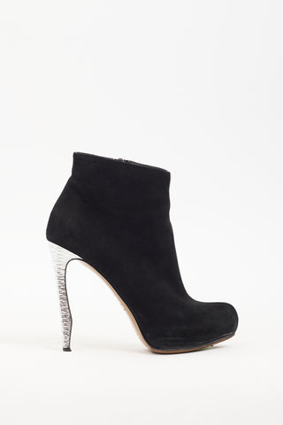 Nicholas Kirkwood Black Suede 
Silver Metallic Platform Boot