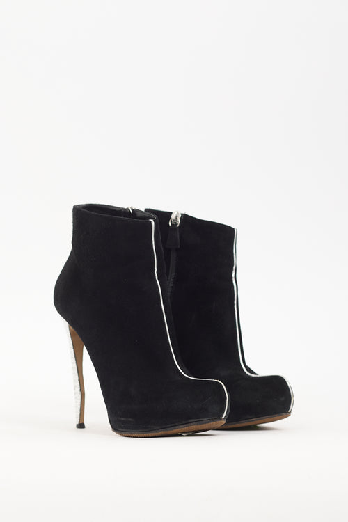 Nicholas Kirkwood Black Suede 
Silver Metallic Platform Boot