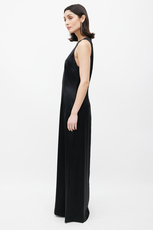 Nicole Miller Black Satin Maxi Dress