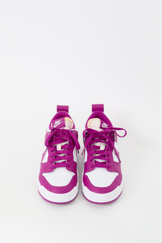 Nike White 
Purple Leather Dunk Disrupt Sneaker