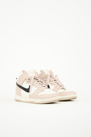 Nike White 
Pink Leather Dunk High Sneaker