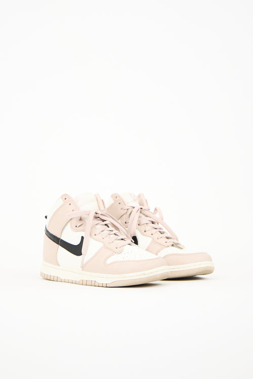 Nike White 
Pink Leather Dunk High Sneaker