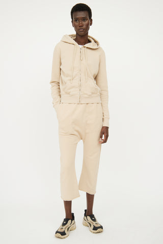 Nili Lotan Beige Two Piece Cropped Hoodie 
Pant Set