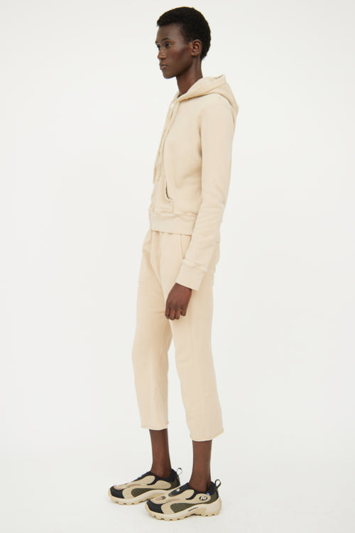 Nili Lotan Beige Two Piece Cropped Hoodie 
Pant Set