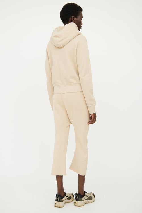 Nili Lotan Beige Two Piece Cropped Hoodie 
Pant Set