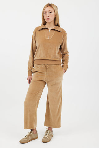 Nili Lotan Beige Velvet 2 Piece Tracksuit