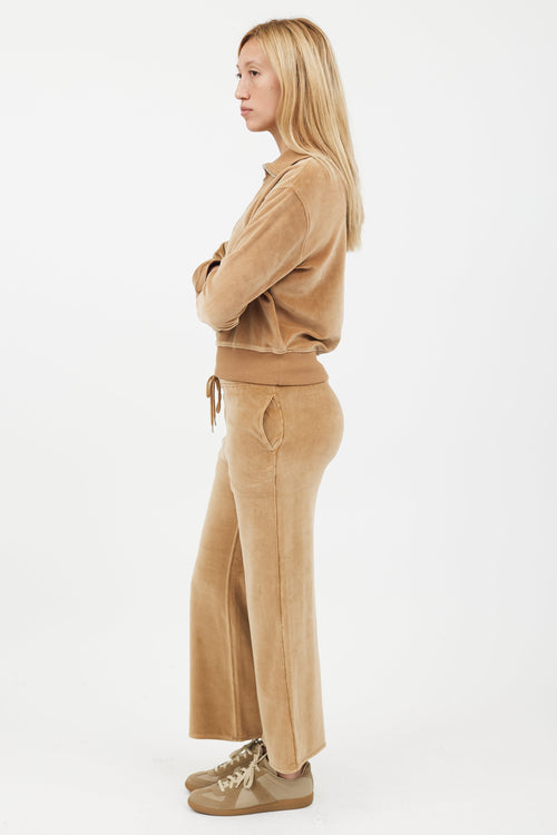 Nili Lotan Beige Velvet 2 Piece Tracksuit