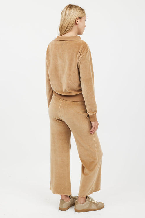 Nili Lotan Beige Velvet 2 Piece Tracksuit