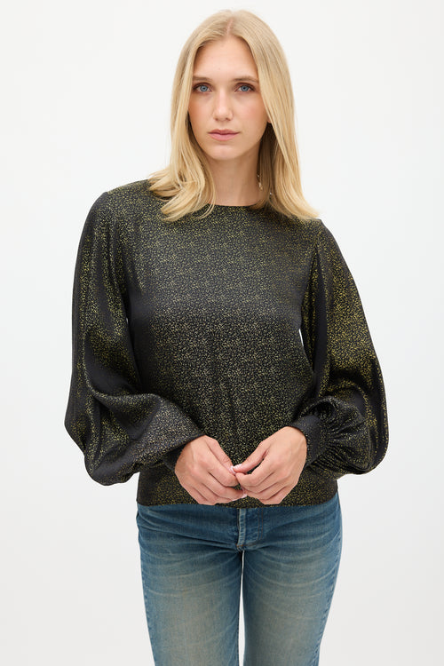 Nili Lotan Black 
Gold Sparkly Cutout Back Top