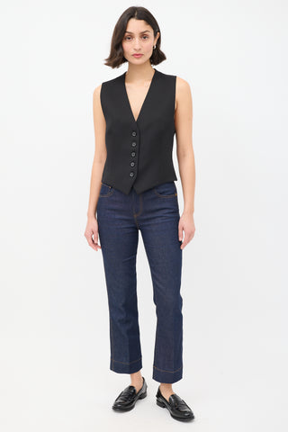 Nili Lotan Black Wool Button Up Tuxedo Vest