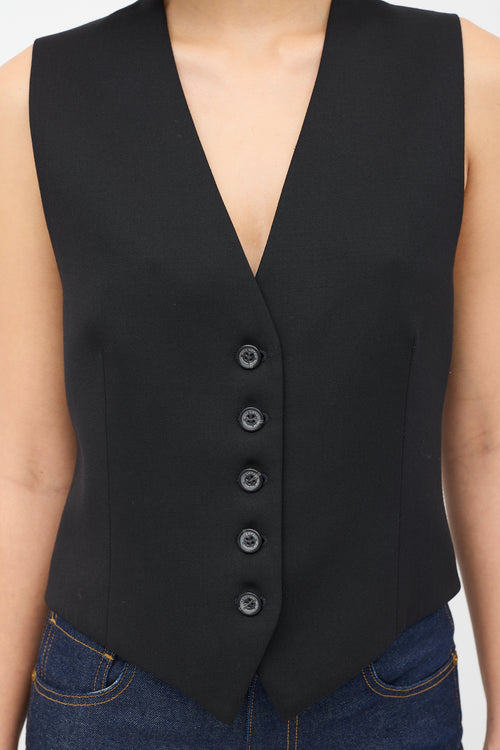 Nili Lotan Black Wool Button Up Tuxedo Vest