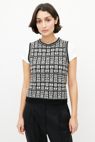 Nili Lotan Black 
White Wool Knit Vest