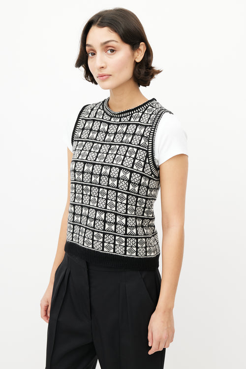 Nili Lotan Black 
White Wool Knit Vest