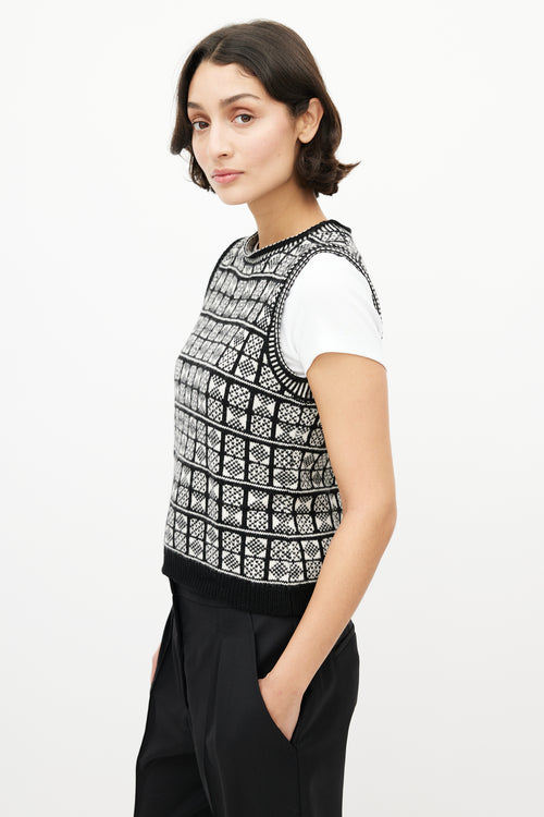 Nili Lotan Black 
White Wool Knit Vest