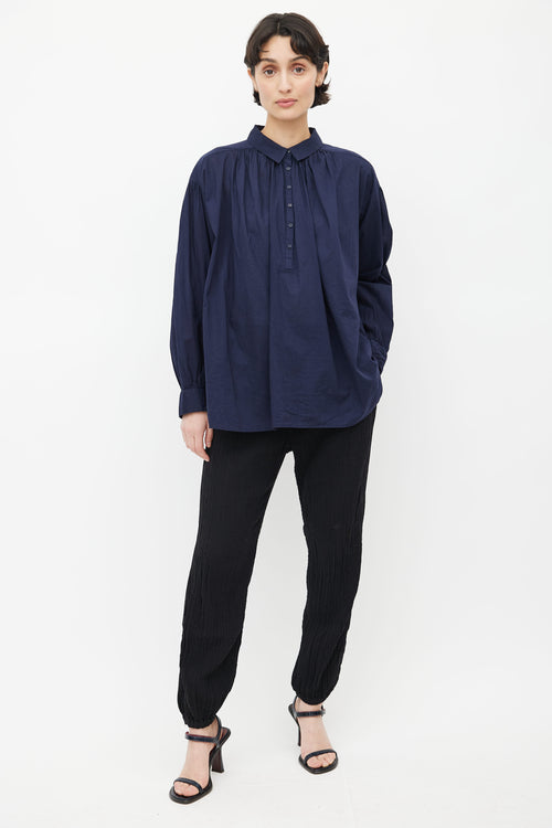 Nili Lotan Navy Half Button Shirt