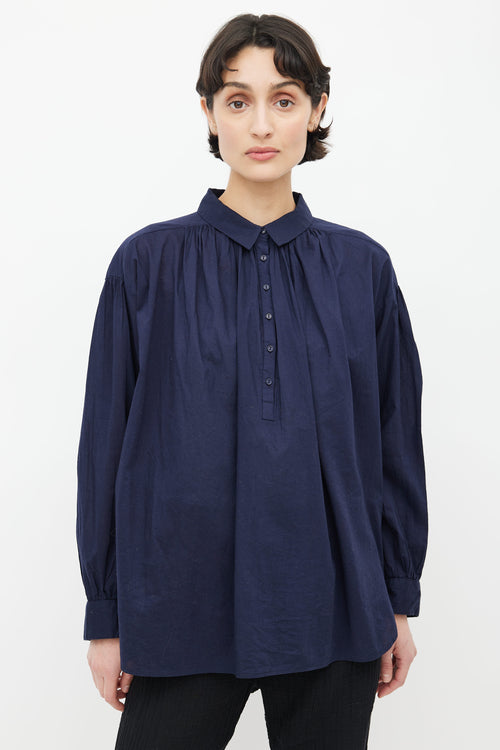 Nili Lotan Navy Half Button Shirt