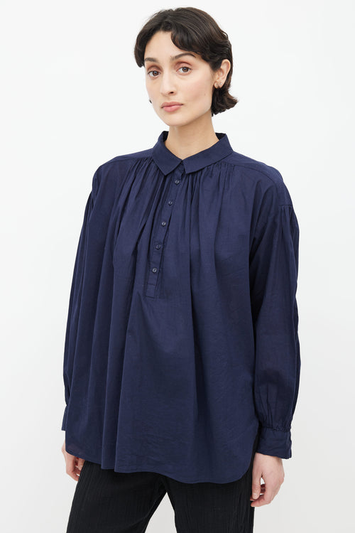 Nili Lotan Navy Half Button Shirt