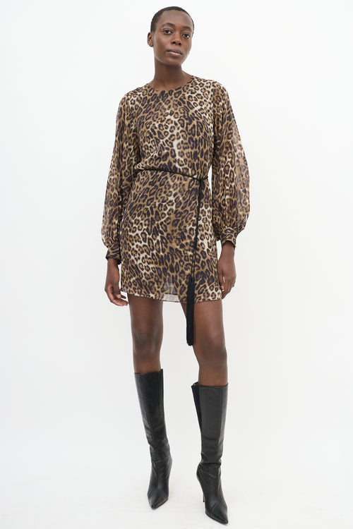 Nili Lotan Brown 
Black Silk Printed Rebeca Mini Dress