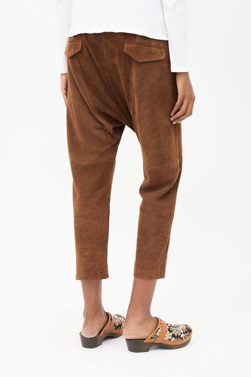 Nili Lotan Brown Suede Drop Seat Cropped Trouser