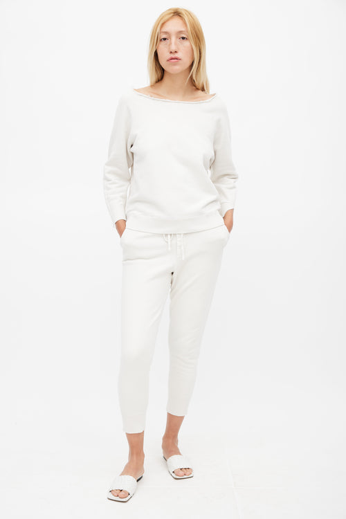 Nili Lotan Cream Distressed Sweatsuit