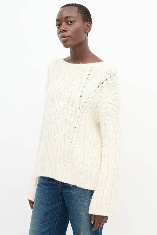 Nili Lotan Cream Wool Cable Knit High Low Sweater