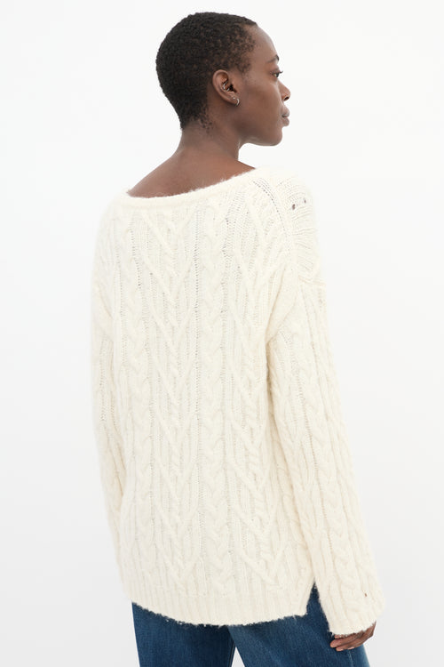 Nili Lotan Cream Wool Cable Knit High Low Sweater