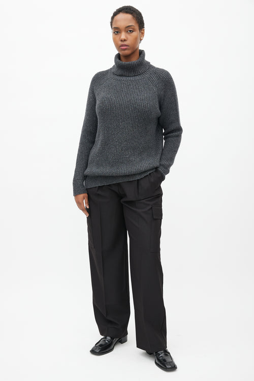 Nili Lotan Grey Wool Ribbed Turtleneck