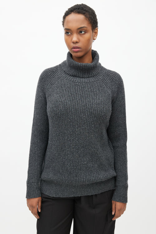 Nili Lotan Grey Wool Ribbed Turtleneck