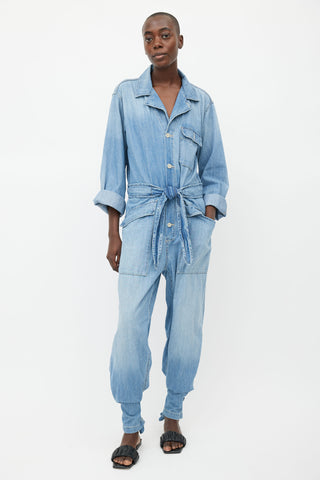 Nili Lotan Light Wash Denim Belted Jumpsuit