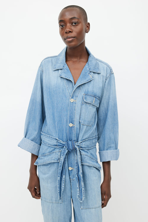 Nili Lotan Light Wash Denim Belted Jumpsuit