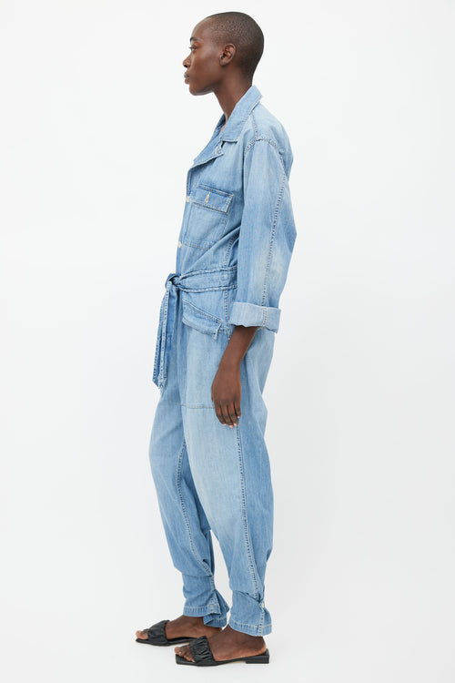 Nili Lotan Light Wash Denim Belted Jumpsuit