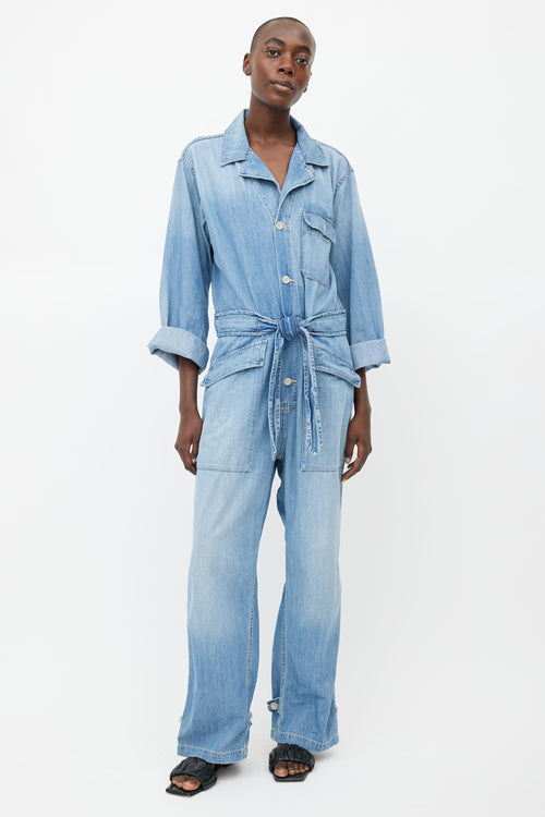 Nili Lotan Light Wash Denim Belted Jumpsuit