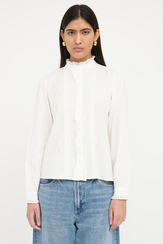 Nili Lotan Lace Panel Button Up Top