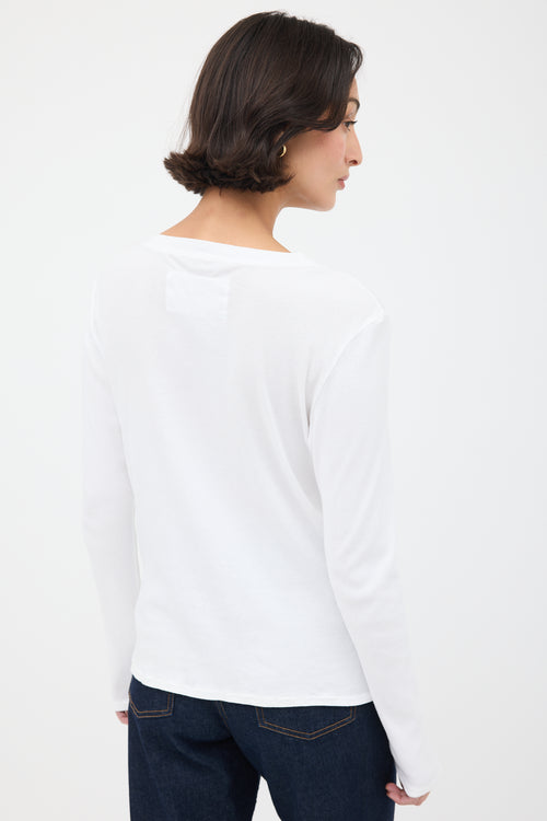 Nili Lotan White Ribbed Henley Shirt