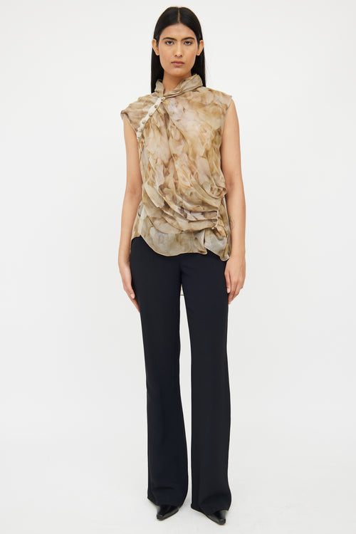 Nina Ricci Green 
Beige Floral Silk Blouse