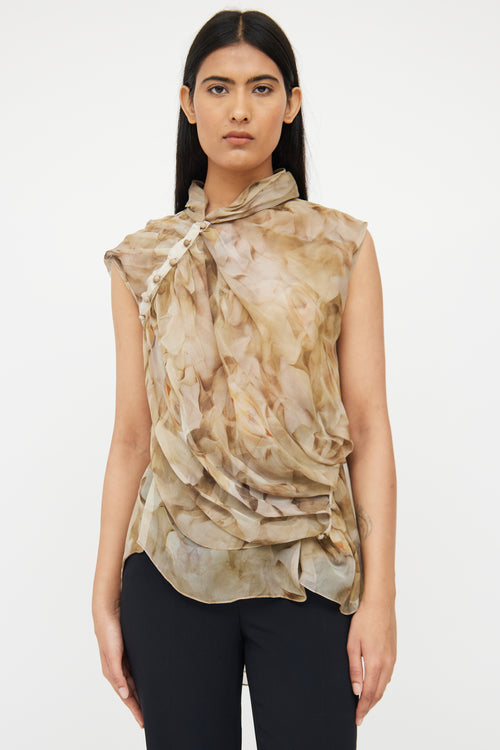 Nina Ricci Green 
Beige Floral Silk Blouse