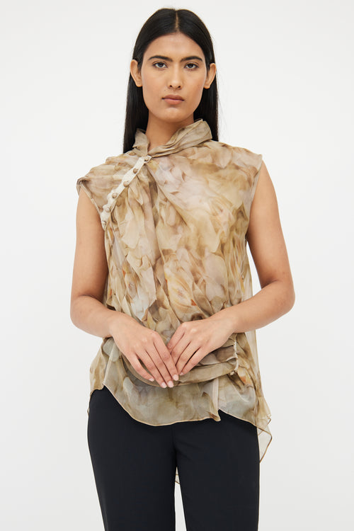 Nina Ricci Green 
Beige Floral Silk Blouse