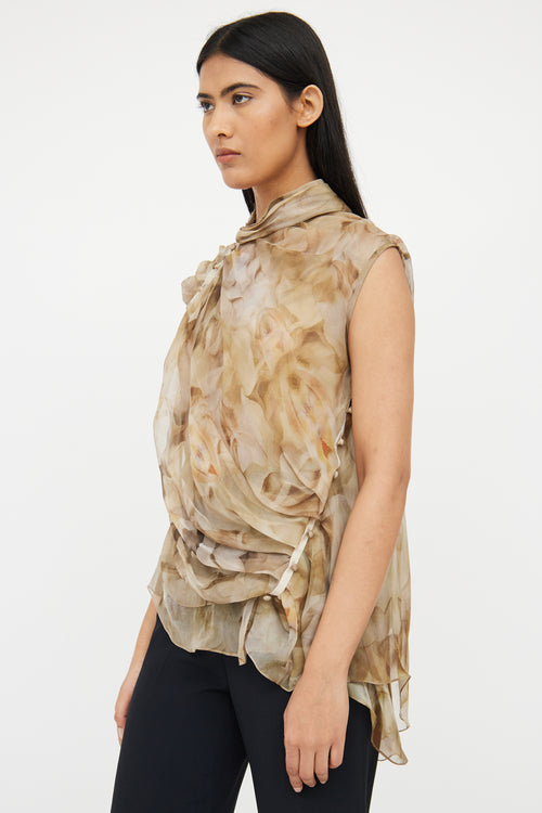 Nina Ricci Green 
Beige Floral Silk Blouse